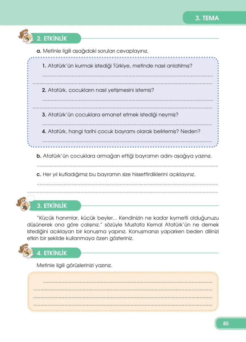 4. Sınıf Türkçe Ders Kitabı Cevapları Özgün Yayınları Sayfa 85