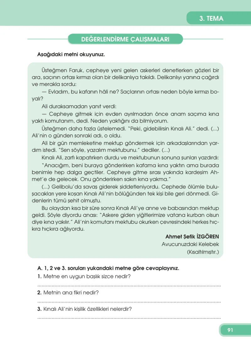 4. Sınıf Türkçe Ders Kitabı Cevapları Özgün Yayınları Sayfa 91