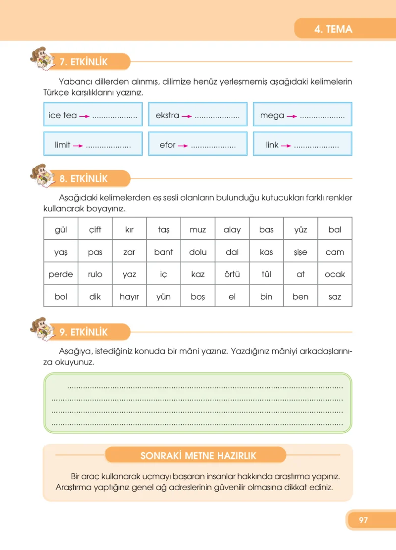 4. Sınıf Türkçe Ders Kitabı Cevapları Özgün Yayınları Sayfa 97