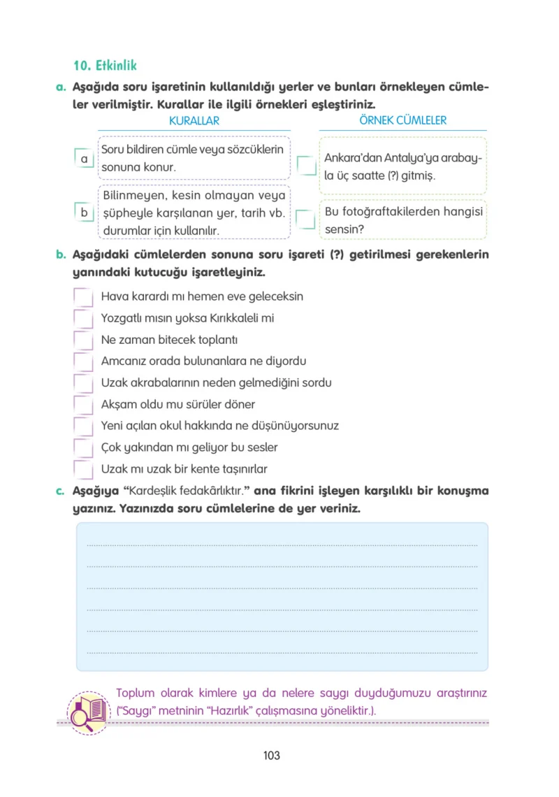 4. Sınıf Türkçe Ders Kitabı Cevapları Tuna Yayınları Sayfa 103