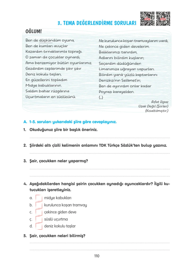 4. Sınıf Türkçe Ders Kitabı Cevapları Tuna Yayınları Sayfa 110