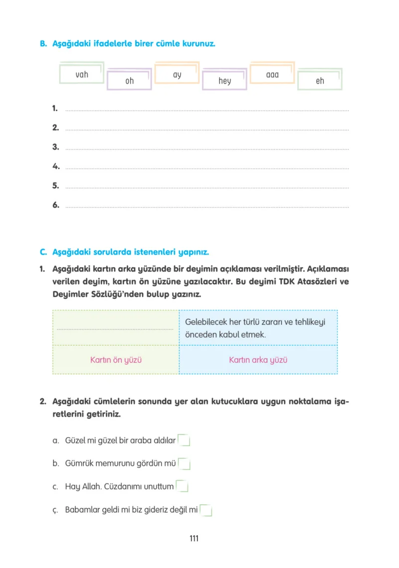 4. Sınıf Türkçe Ders Kitabı Cevapları Tuna Yayınları Sayfa 111