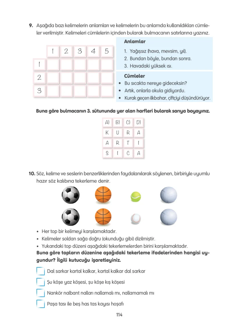 4. Sınıf Türkçe Ders Kitabı Cevapları Tuna Yayınları Sayfa 114