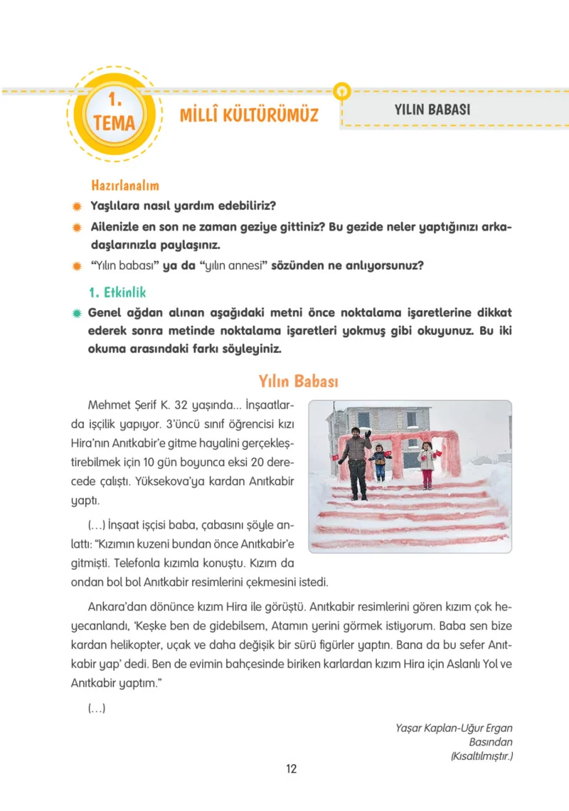 4. Sınıf Türkçe Ders Kitabı Cevapları Tuna Yayınları Sayfa 12