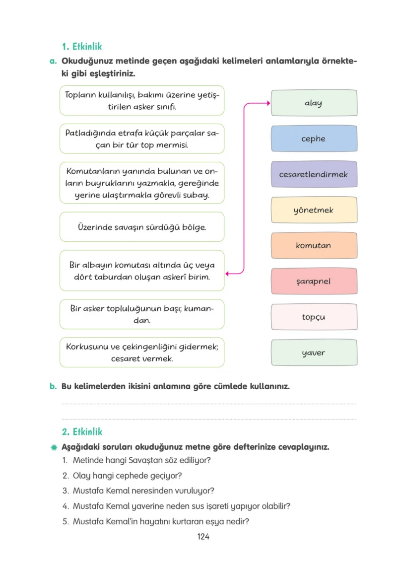 4. Sınıf Türkçe Ders Kitabı Cevapları Tuna Yayınları Sayfa 124