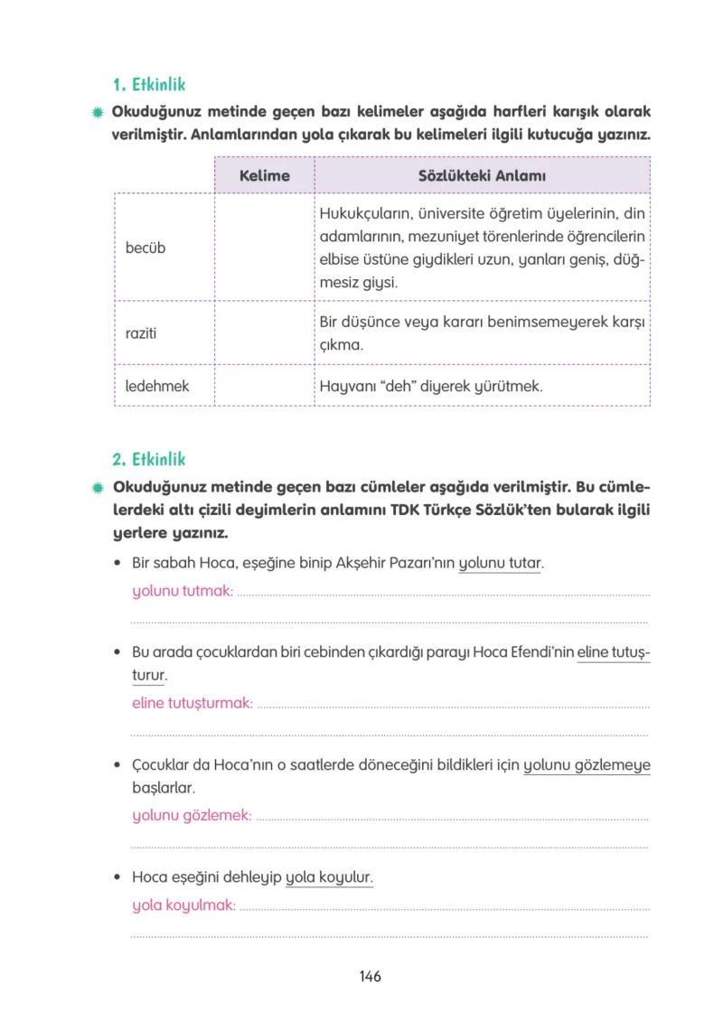 4. Sınıf Türkçe Ders Kitabı Cevapları Tuna Yayınları Sayfa 146