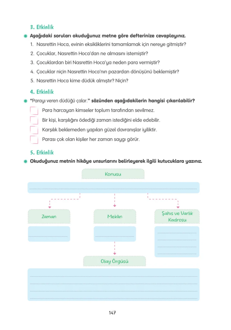 4. Sınıf Türkçe Ders Kitabı Cevapları Tuna Yayınları Sayfa 147