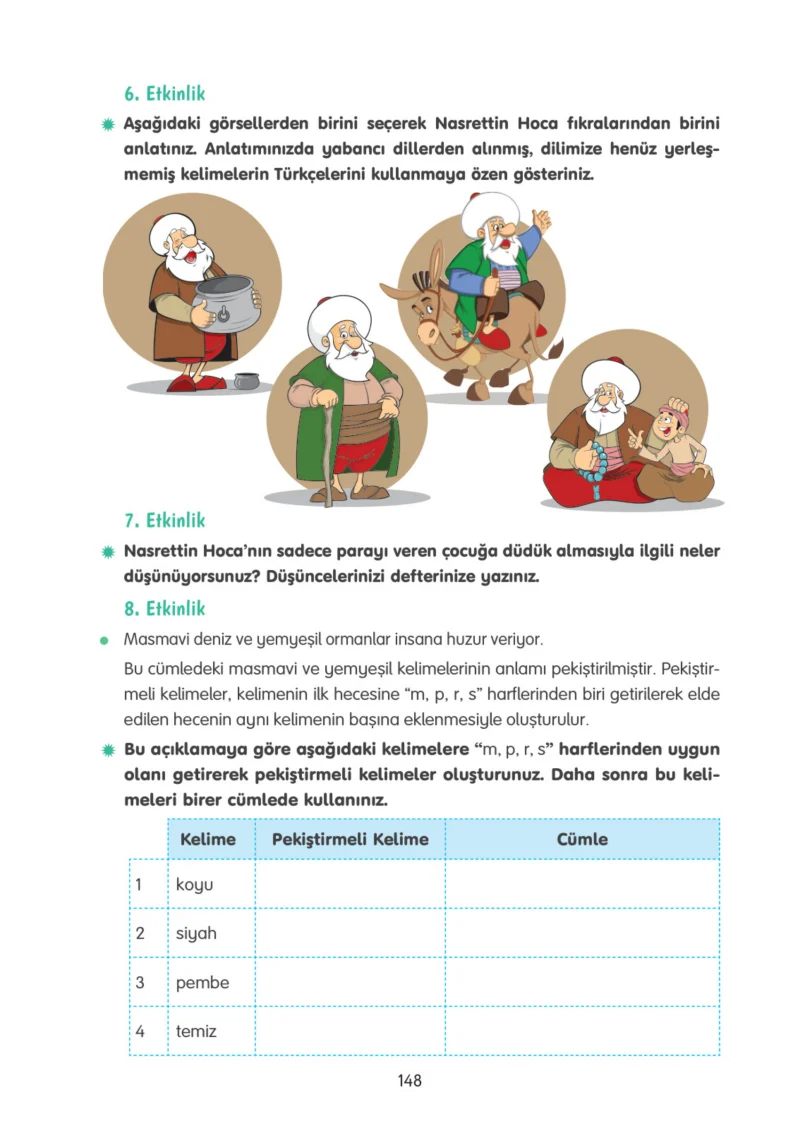 4. Sınıf Türkçe Ders Kitabı Cevapları Tuna Yayınları Sayfa 148