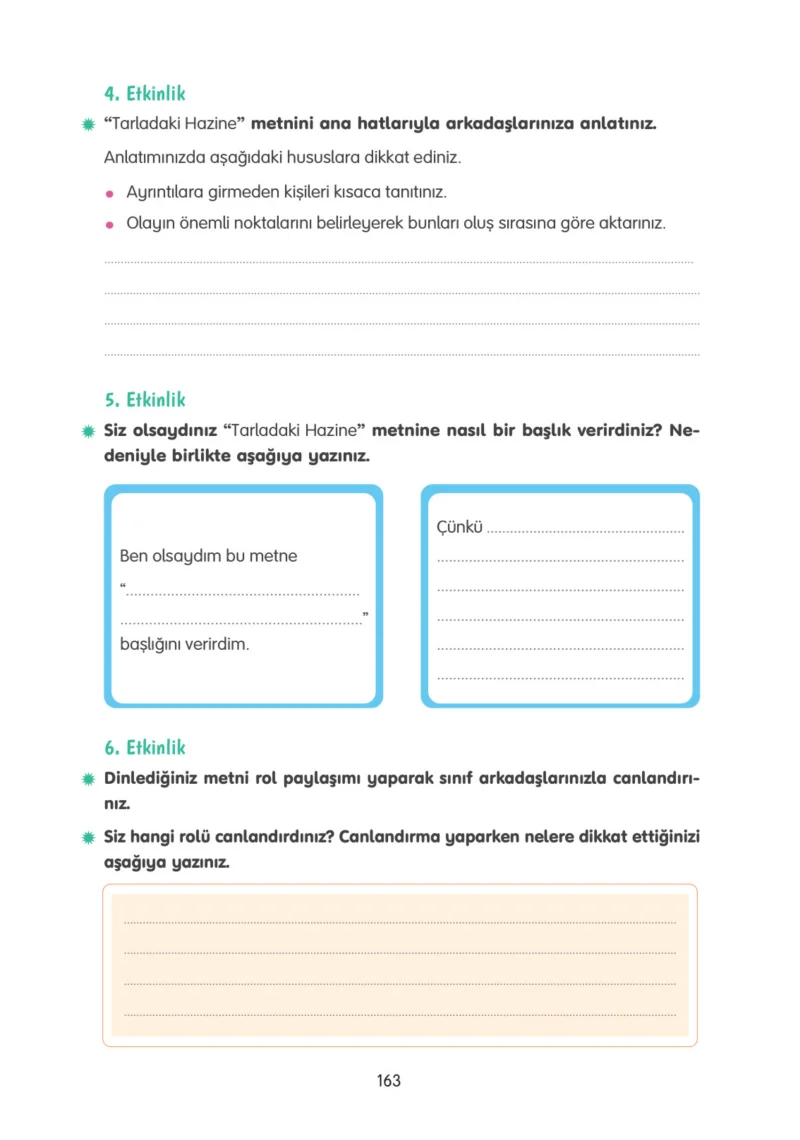 4. Sınıf Türkçe Ders Kitabı Cevapları Tuna Yayınları Sayfa 163