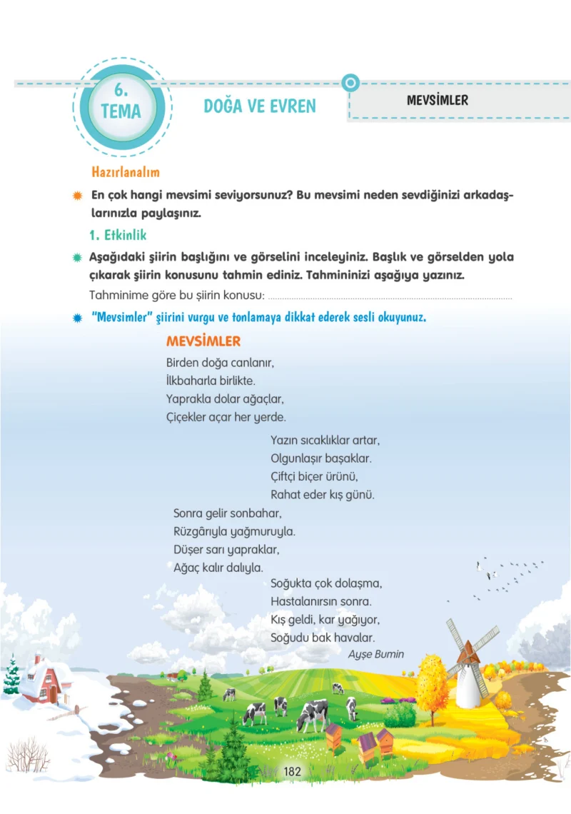 4. Sınıf Türkçe Ders Kitabı Cevapları Tuna Yayınları Sayfa 182