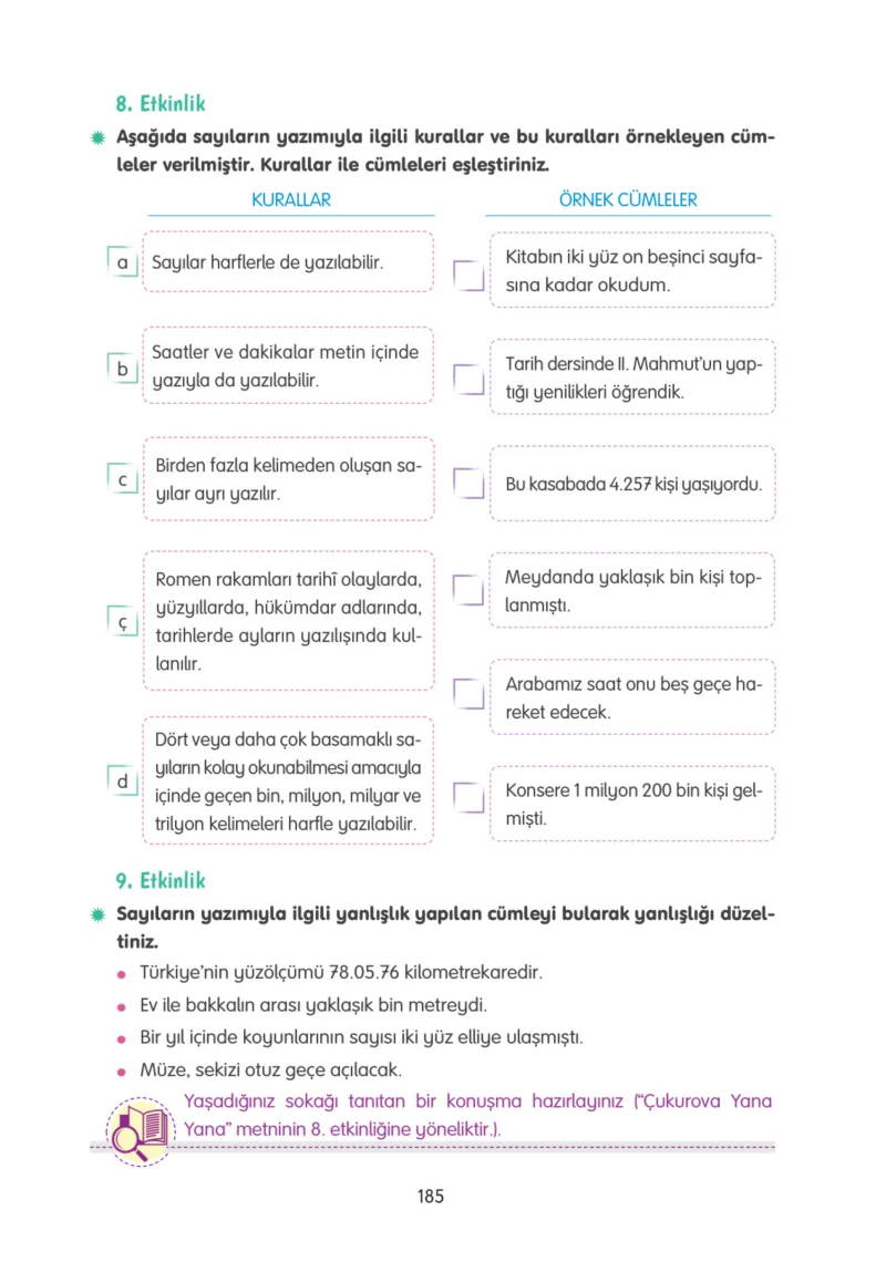 4. Sınıf Türkçe Ders Kitabı Cevapları Tuna Yayınları Sayfa 185