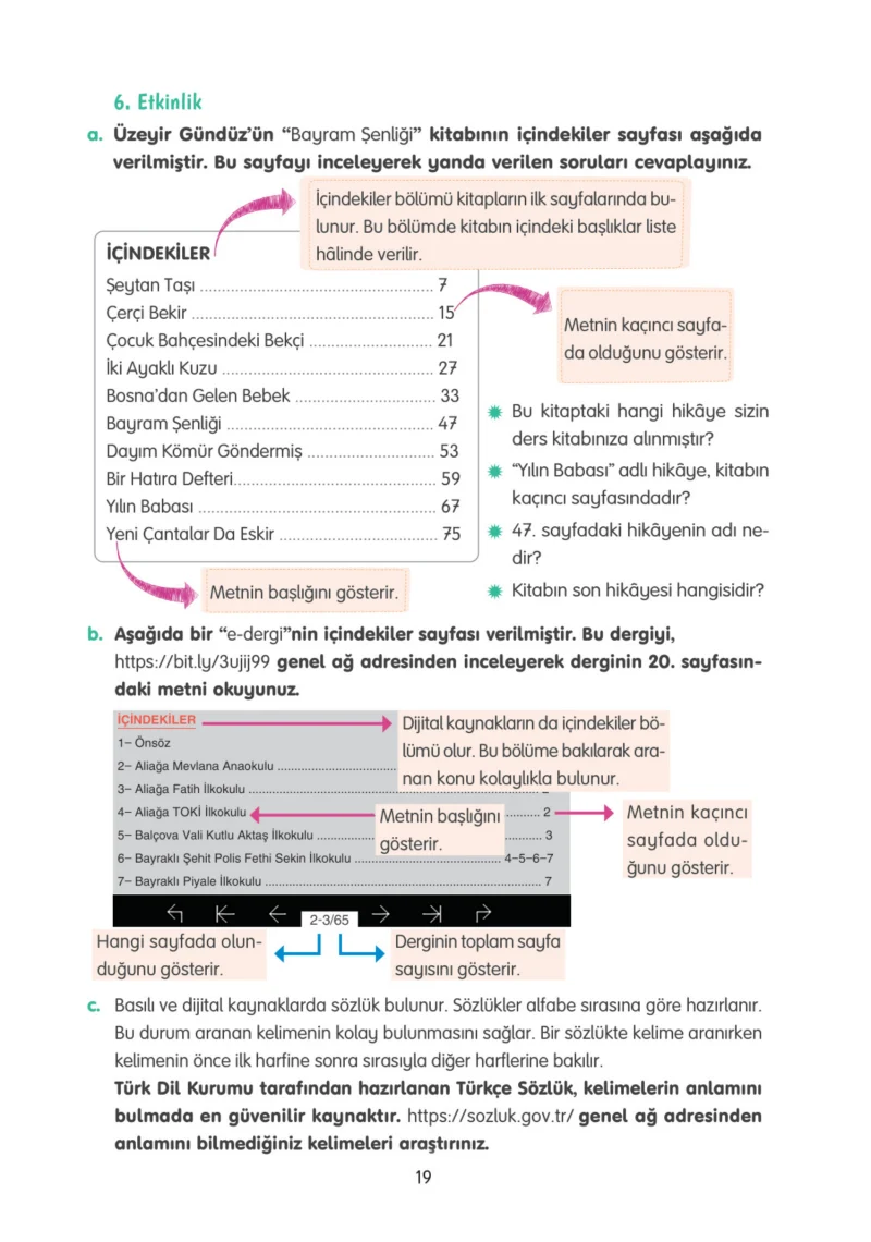 4. Sınıf Türkçe Ders Kitabı Cevapları Tuna Yayınları Sayfa 19