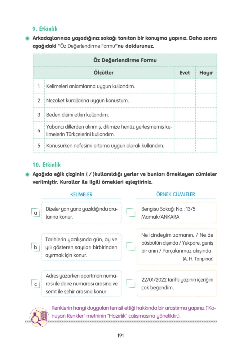 4. Sınıf Türkçe Ders Kitabı Cevapları Tuna Yayınları Sayfa 191
