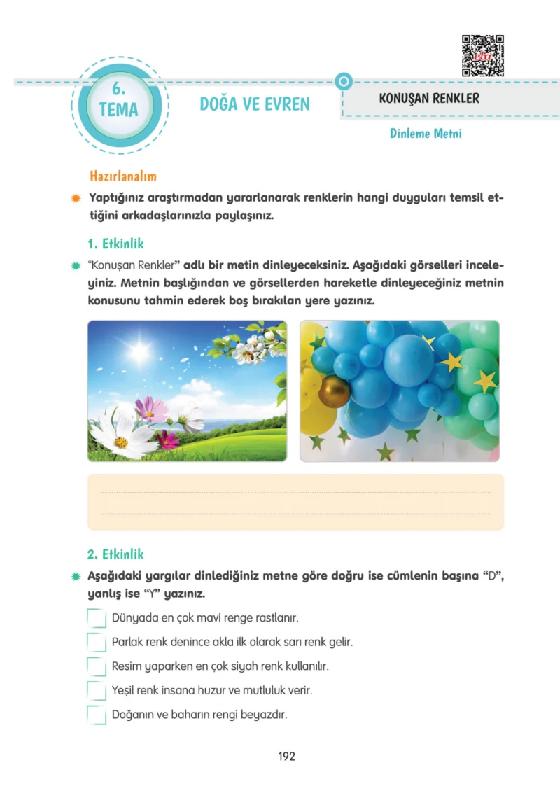 4. Sınıf Türkçe Ders Kitabı Cevapları Tuna Yayınları Sayfa 192
