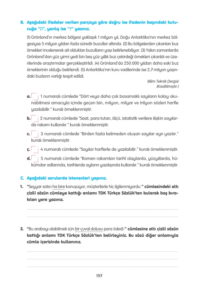 4. Sınıf Türkçe Ders Kitabı Cevapları Tuna Yayınları Sayfa 197