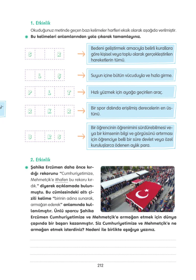 4. Sınıf Türkçe Ders Kitabı Cevapları Tuna Yayınları Sayfa 212