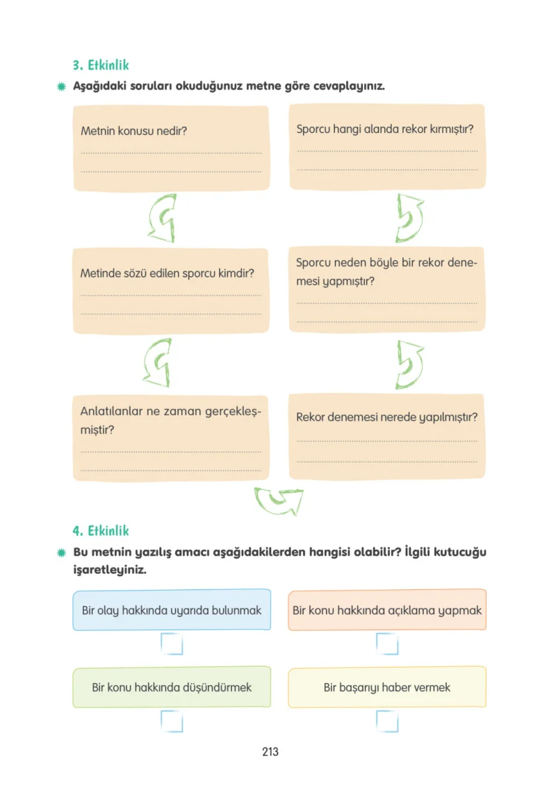 4. Sınıf Türkçe Ders Kitabı Cevapları Tuna Yayınları Sayfa 213