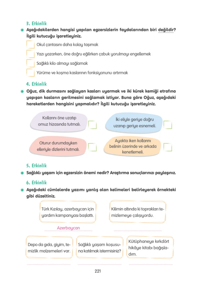 4. Sınıf Türkçe Ders Kitabı Cevapları Tuna Yayınları Sayfa 221