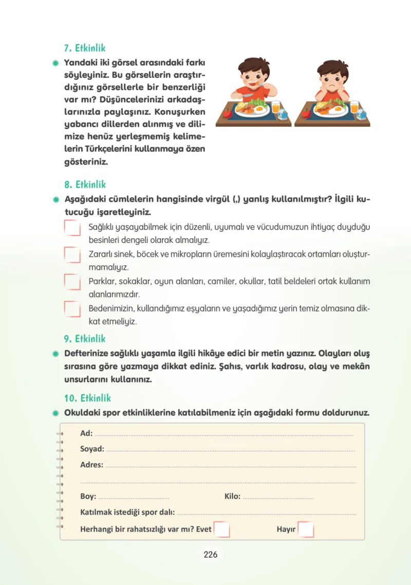 4. Sınıf Türkçe Ders Kitabı Cevapları Tuna Yayınları Sayfa 226