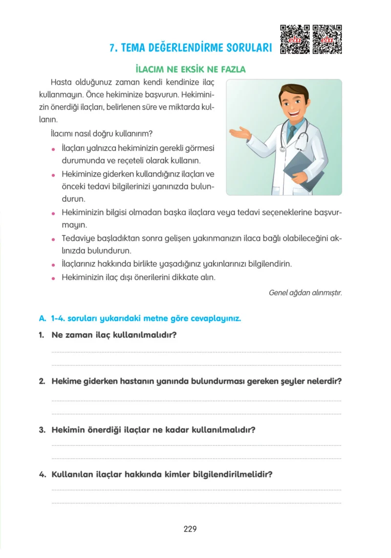 4. Sınıf Türkçe Ders Kitabı Cevapları Tuna Yayınları Sayfa 229