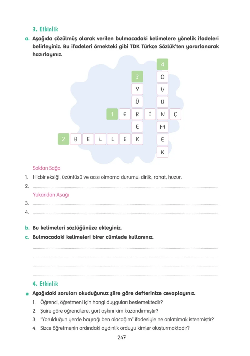4. Sınıf Türkçe Ders Kitabı Cevapları Tuna Yayınları Sayfa 247