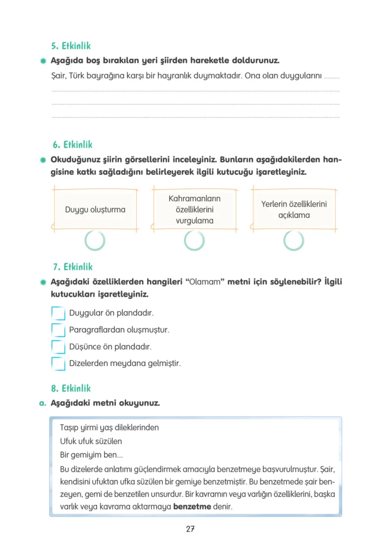 4. Sınıf Türkçe Ders Kitabı Cevapları Tuna Yayınları Sayfa 27