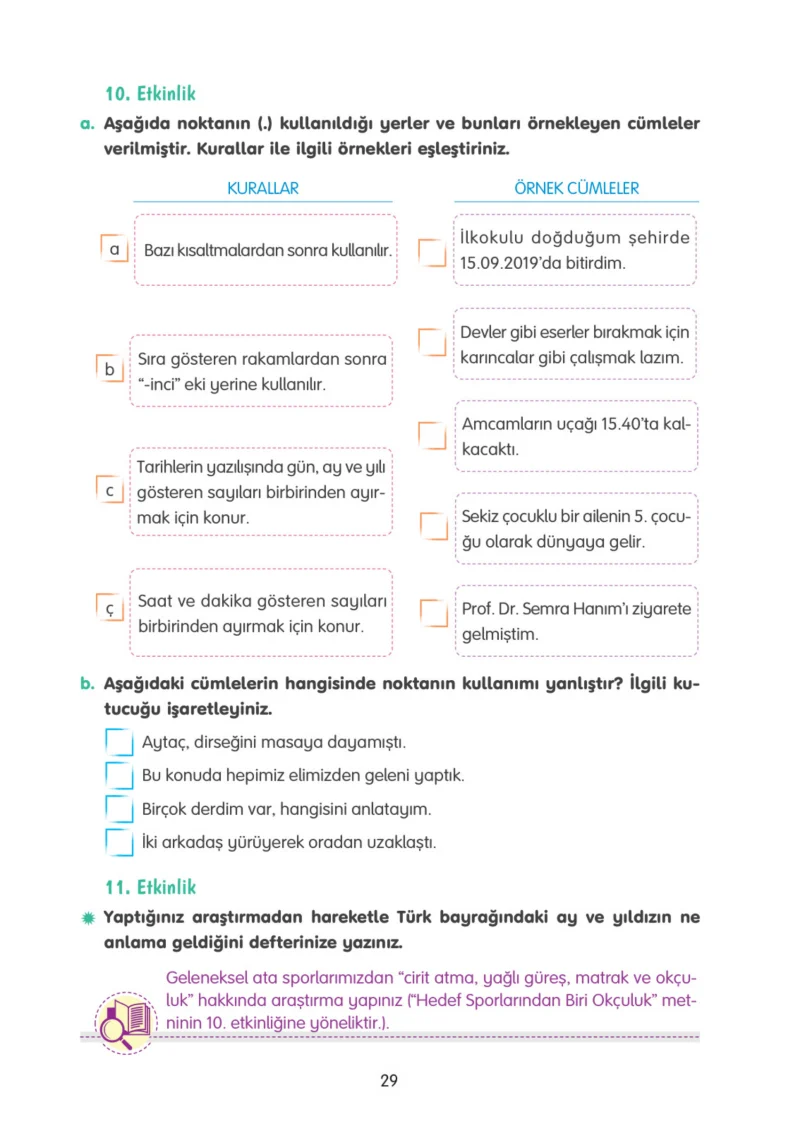 4. Sınıf Türkçe Ders Kitabı Cevapları Tuna Yayınları Sayfa 29
