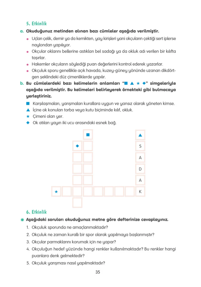4. Sınıf Türkçe Ders Kitabı Cevapları Tuna Yayınları Sayfa 35