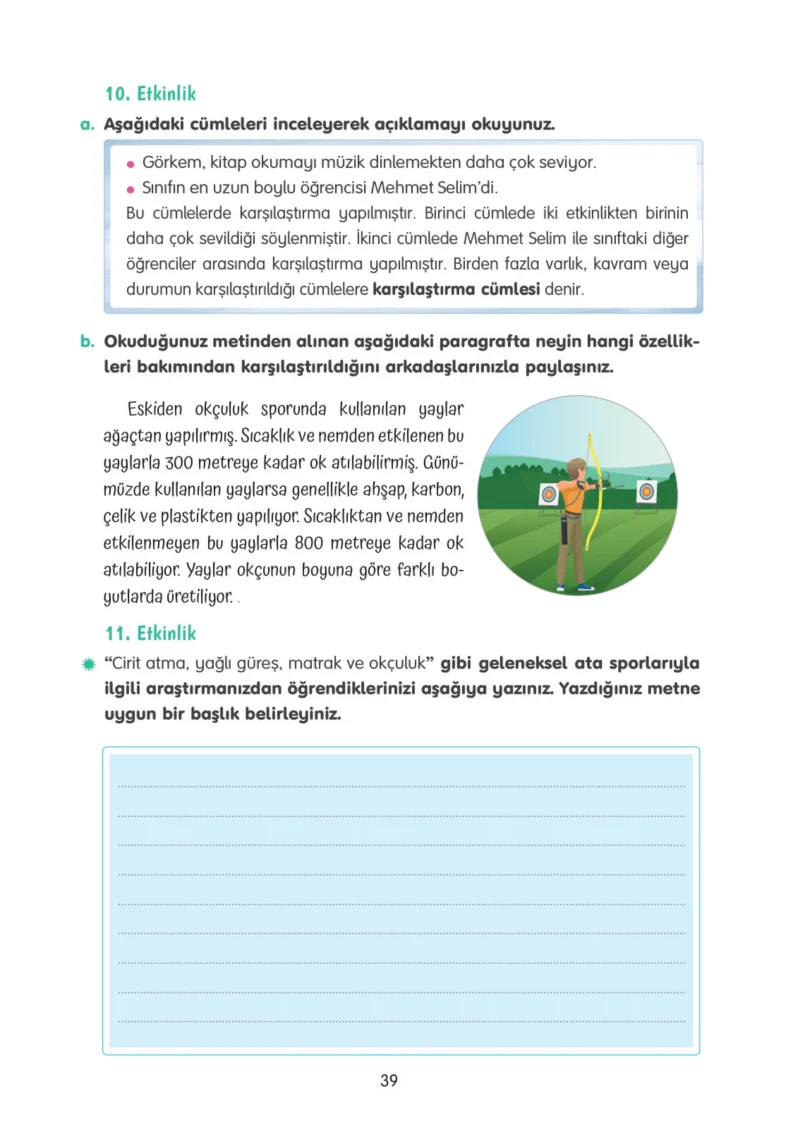 4. Sınıf Türkçe Ders Kitabı Cevapları Tuna Yayınları Sayfa 39