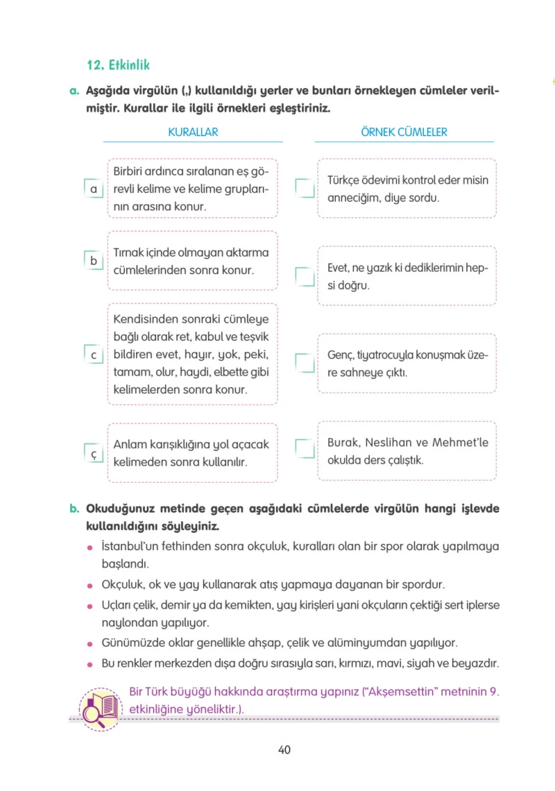 4. Sınıf Türkçe Ders Kitabı Cevapları Tuna Yayınları Sayfa 40