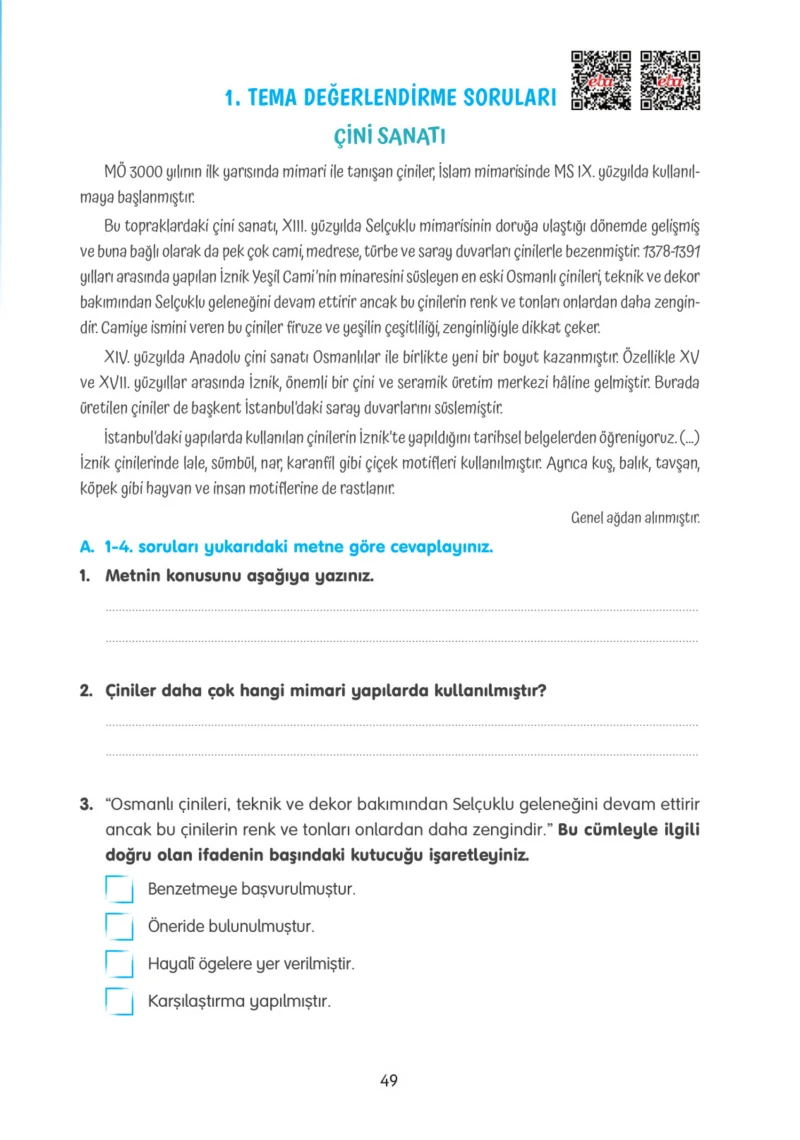 4. Sınıf Türkçe Ders Kitabı Cevapları Tuna Yayınları Sayfa 49