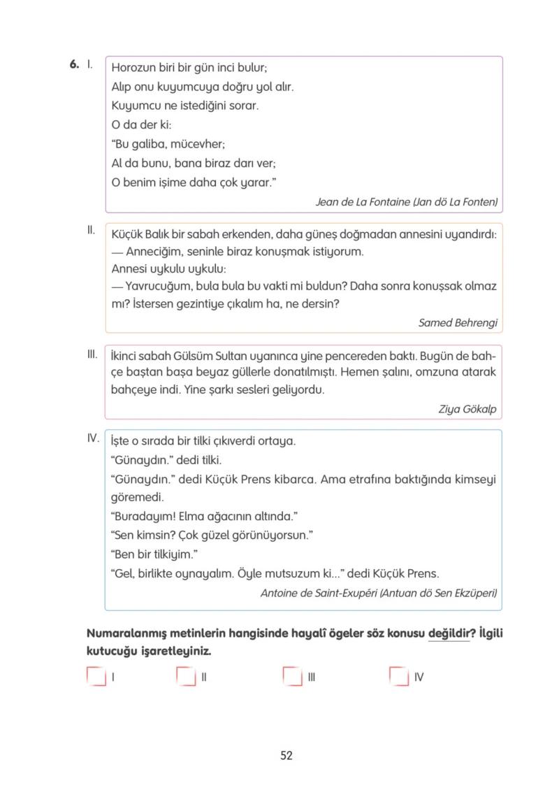 4. Sınıf Türkçe Ders Kitabı Cevapları Tuna Yayınları Sayfa 52