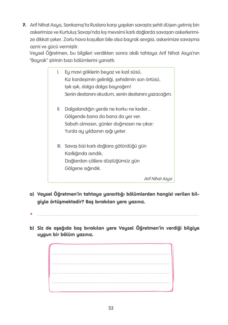 4. Sınıf Türkçe Ders Kitabı Cevapları Tuna Yayınları Sayfa 53
