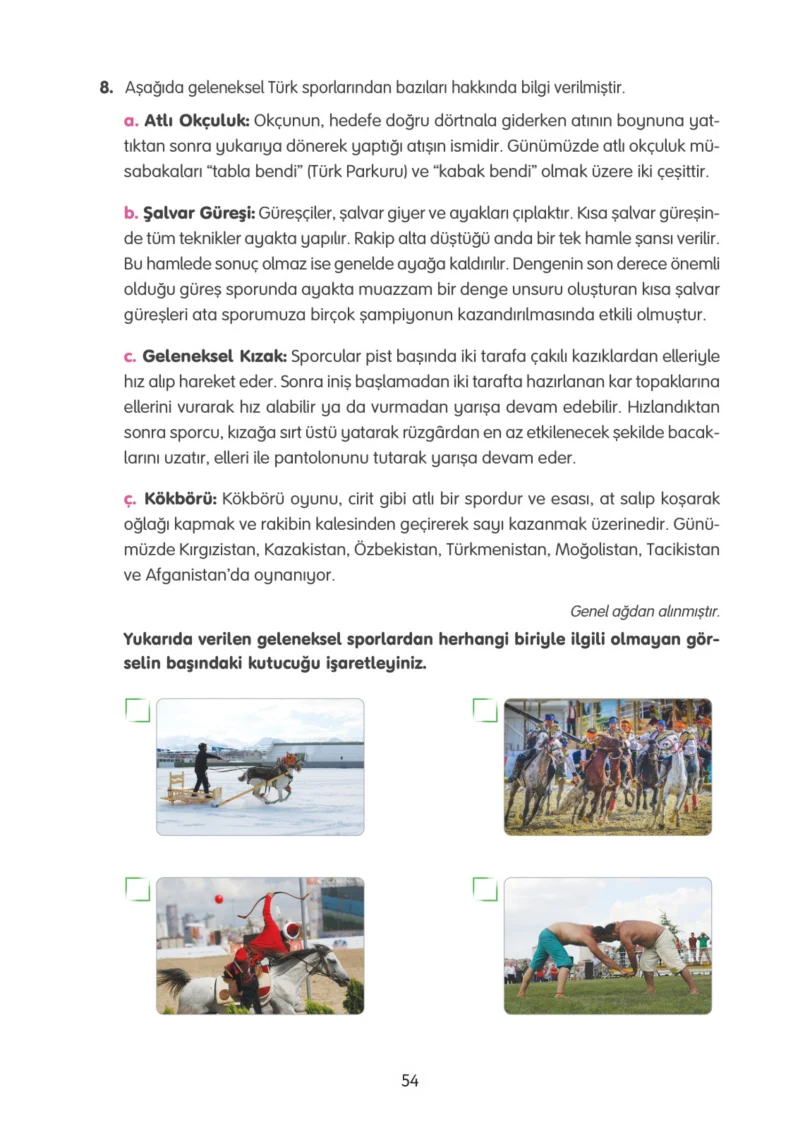 4. Sınıf Türkçe Ders Kitabı Cevapları Tuna Yayınları Sayfa 54