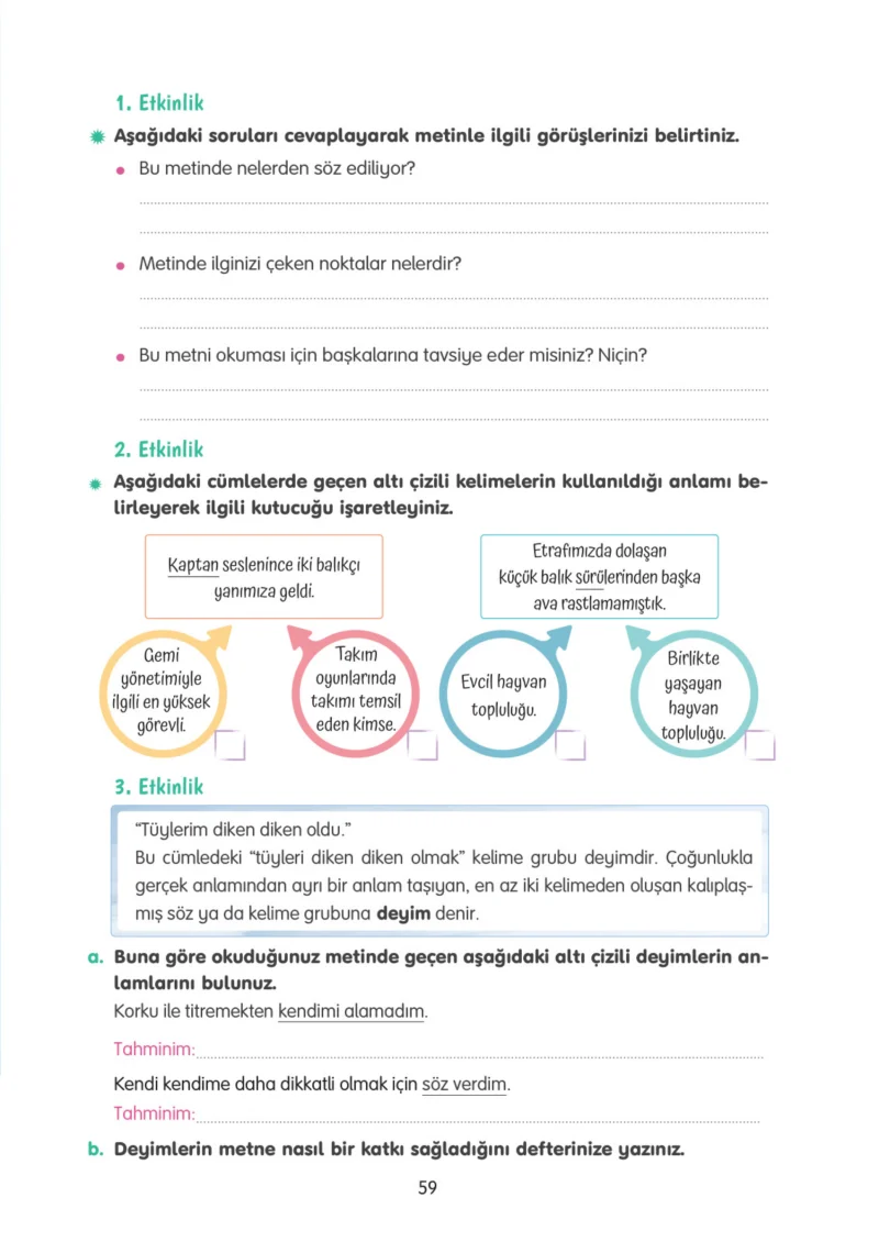 4. Sınıf Türkçe Ders Kitabı Cevapları Tuna Yayınları Sayfa 59