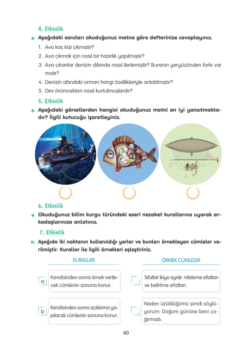 4. Sınıf Türkçe Ders Kitabı Cevapları Tuna Yayınları Sayfa 60