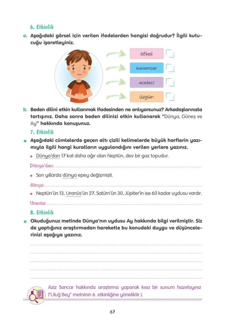 4. Sınıf Türkçe Ders Kitabı Cevapları Tuna Yayınları Sayfa 67