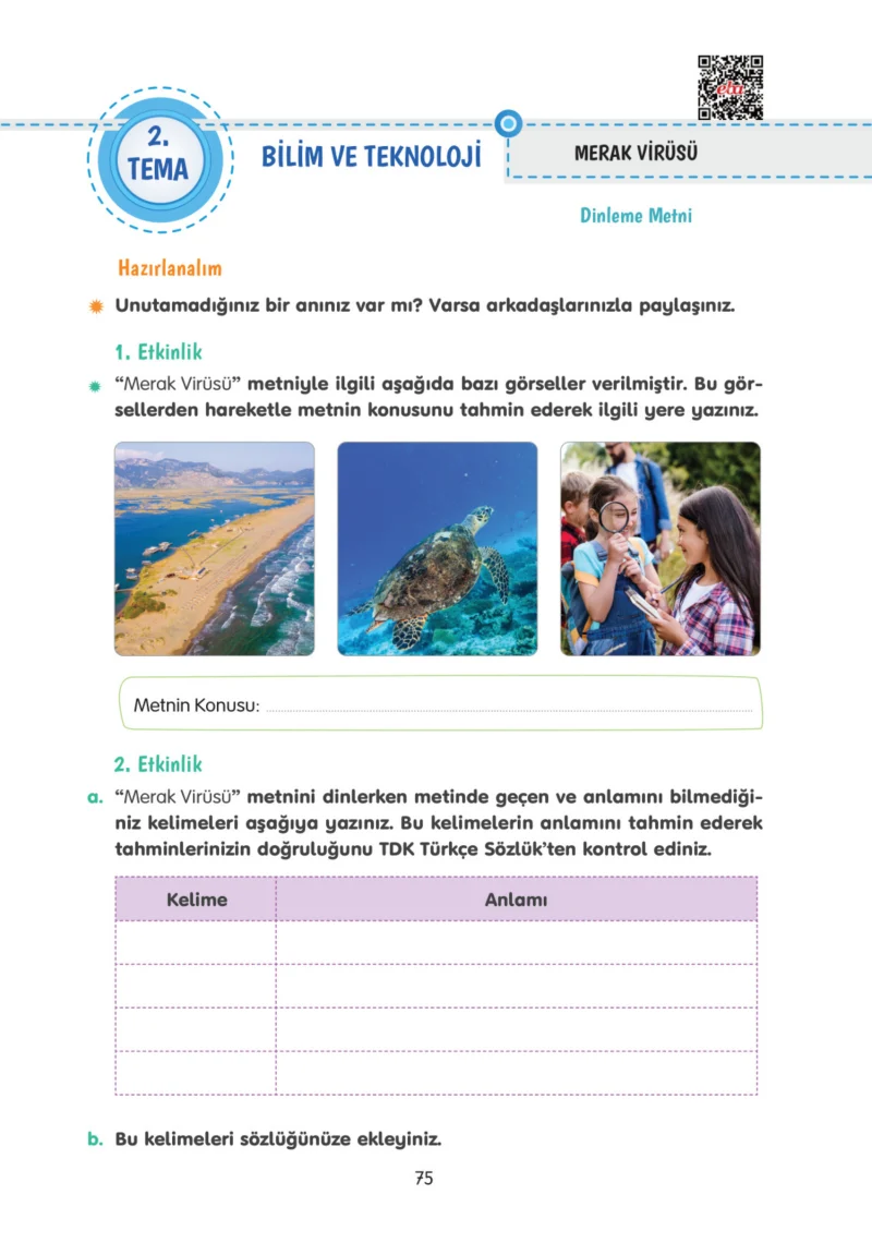 4. Sınıf Türkçe Ders Kitabı Cevapları Tuna Yayınları Sayfa 75