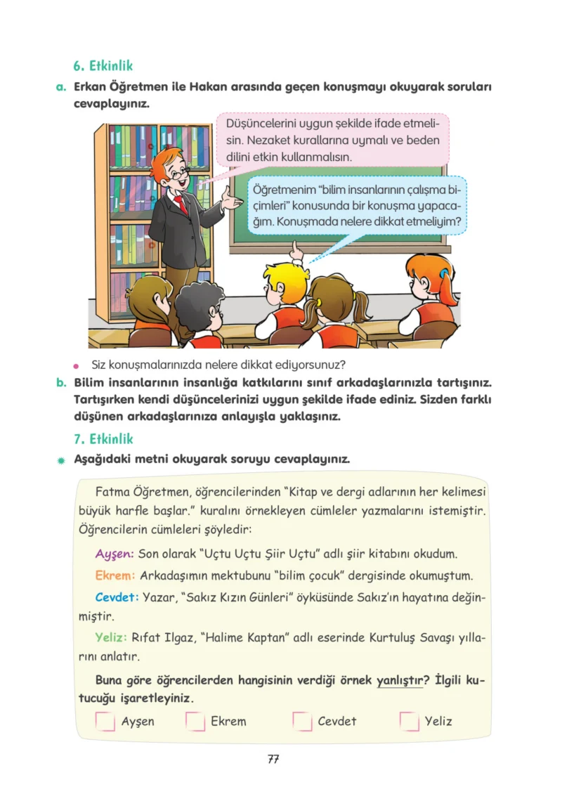 4. Sınıf Türkçe Ders Kitabı Cevapları Tuna Yayınları Sayfa 77