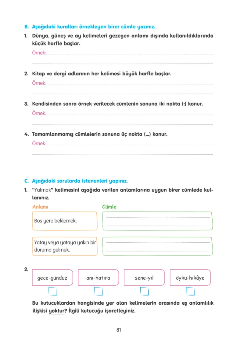4. Sınıf Türkçe Ders Kitabı Cevapları Tuna Yayınları Sayfa 81