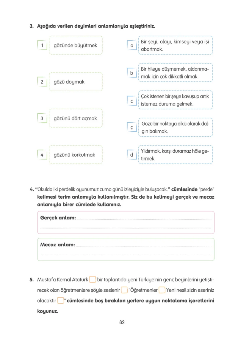 4. Sınıf Türkçe Ders Kitabı Cevapları Tuna Yayınları Sayfa 82