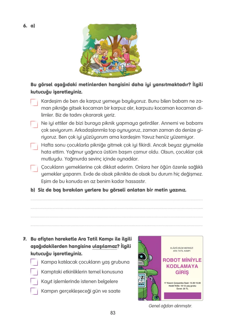 4. Sınıf Türkçe Ders Kitabı Cevapları Tuna Yayınları Sayfa 83