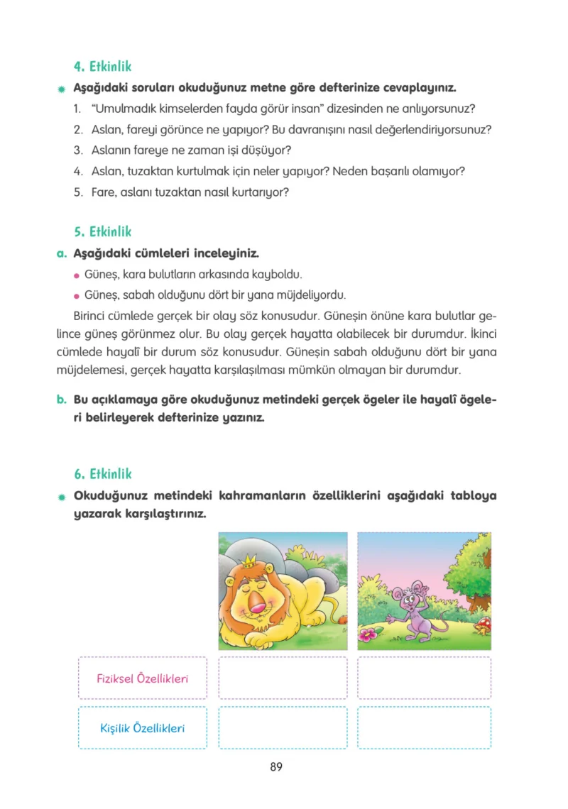 4. Sınıf Türkçe Ders Kitabı Cevapları Tuna Yayınları Sayfa 89