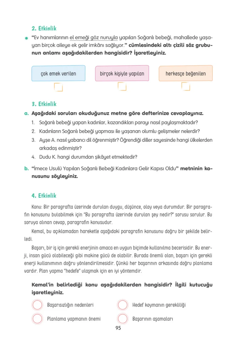 4. Sınıf Türkçe Ders Kitabı Cevapları Tuna Yayınları Sayfa 95