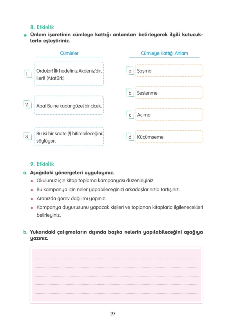 4. Sınıf Türkçe Ders Kitabı Cevapları Tuna Yayınları Sayfa 97