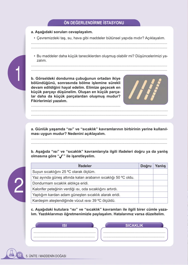 5. Sınıf Fen Bilimleri Ders Kitabı Cevapları Meb Yayınları 2.Kitap Sayfa 52