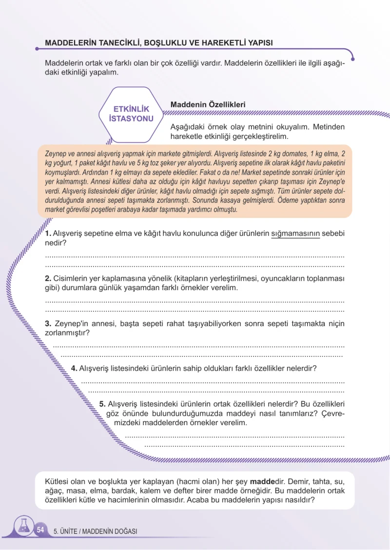 5. Sınıf Fen Bilimleri Ders Kitabı Cevapları Meb Yayınları 2.Kitap Sayfa 54