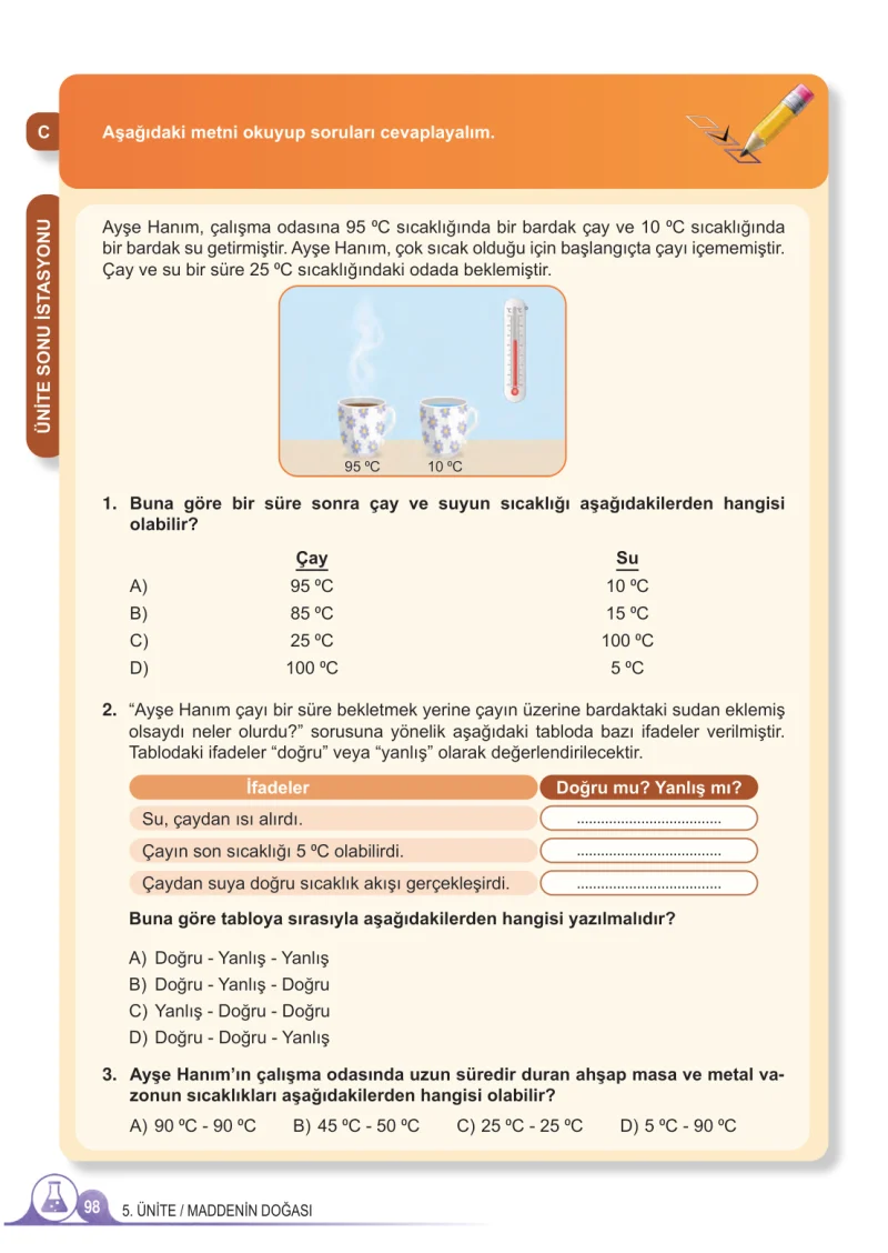 5. Sınıf Fen Bilimleri Ders Kitabı Cevapları Meb Yayınları 2.Kitap Sayfa 98