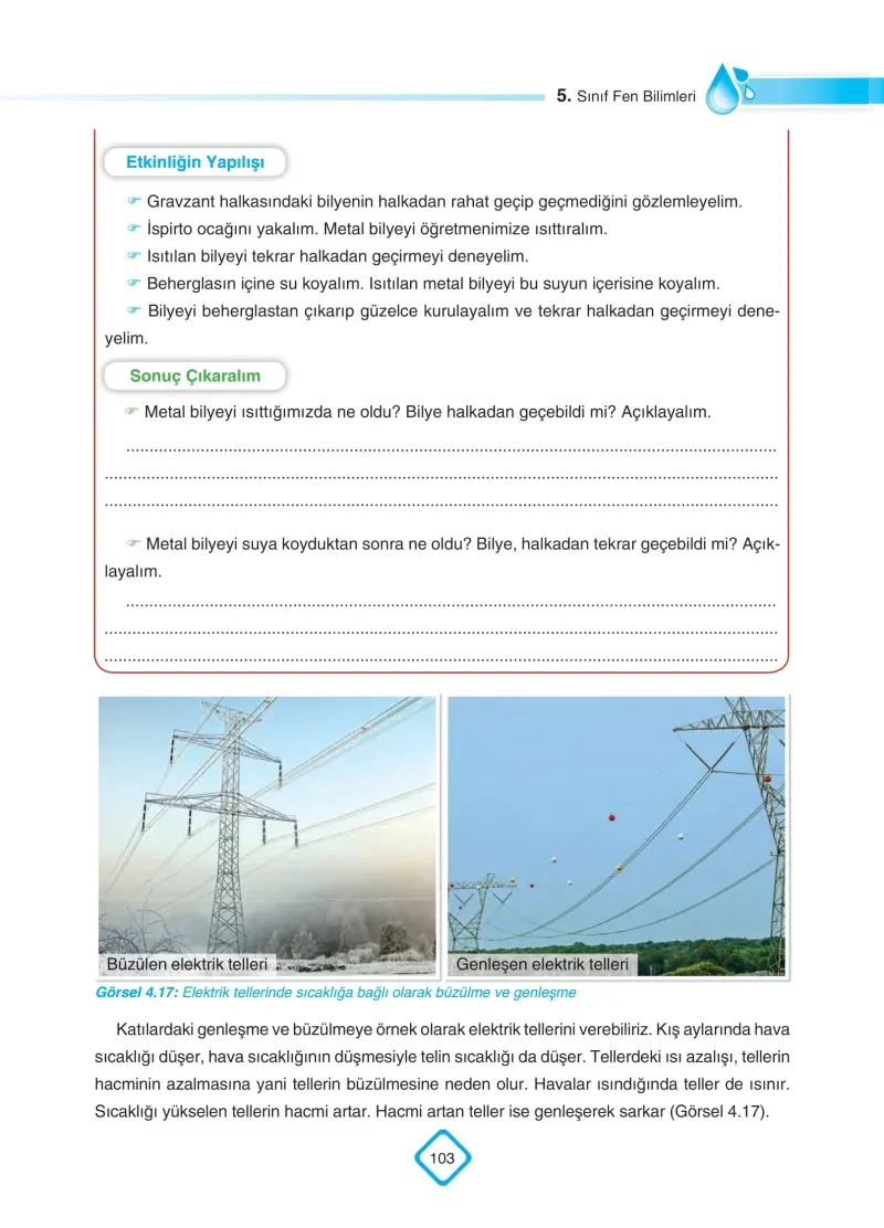 5. Sınıf Fen Bilimleri Ders Kitabı Cevapları SDR Dİkey Yayınları Sayfa 103