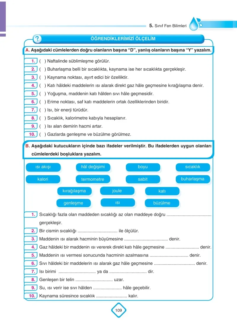 5. Sınıf Fen Bilimleri Ders Kitabı Cevapları SDR Dİkey Yayınları Sayfa 109